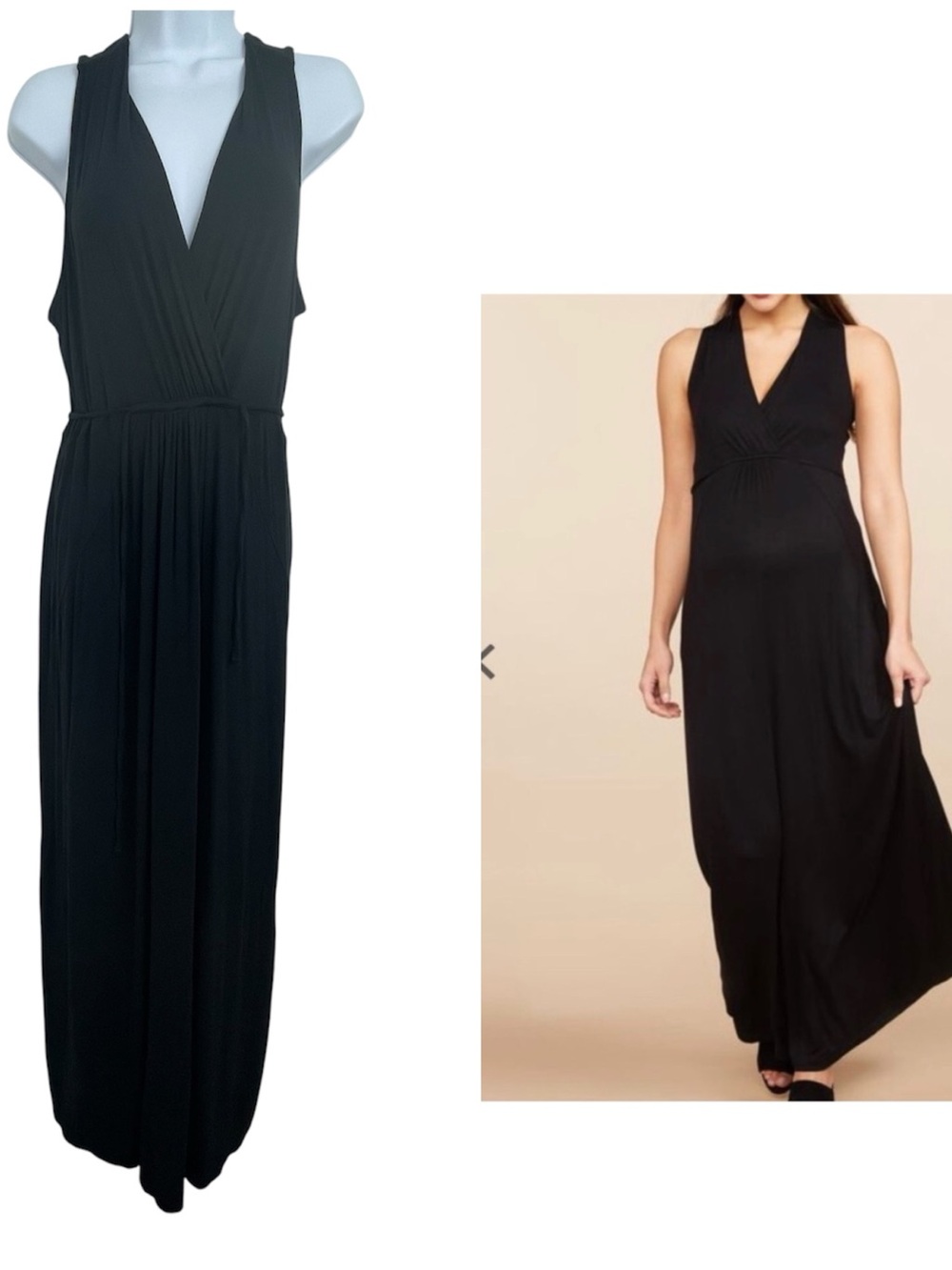 MOTHERHOOD MATERNITY Black Sleeveless Ruching Stretchy Maxi Dress New Sz L